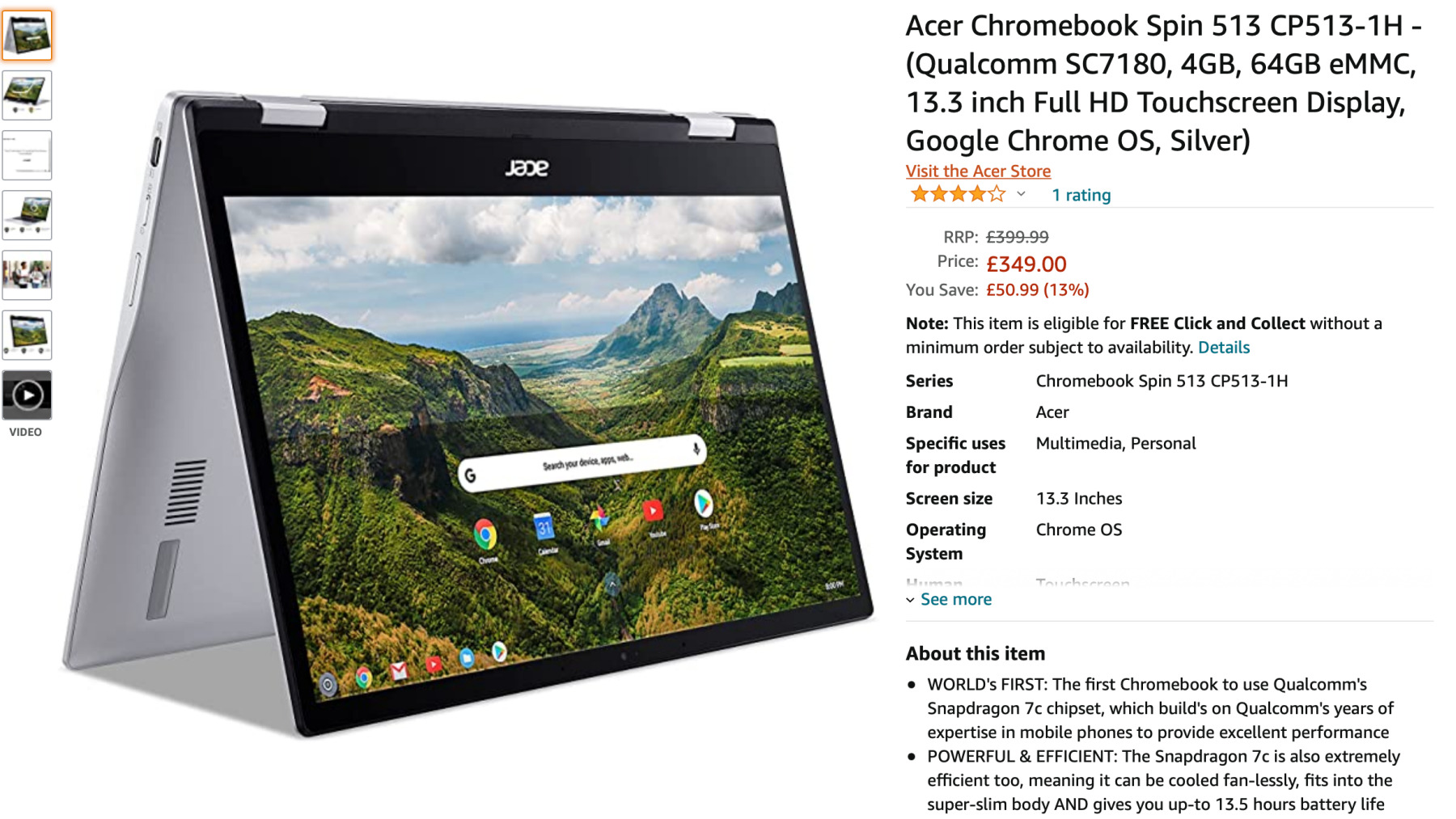 Acer Chromebook Spin 513 UK Price